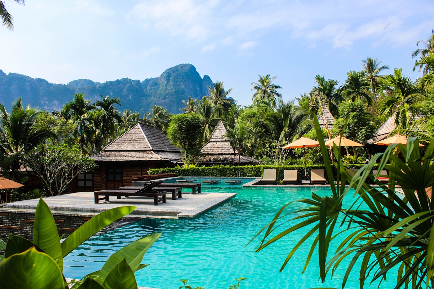 M.A resort destination surrounded by tropical greenery